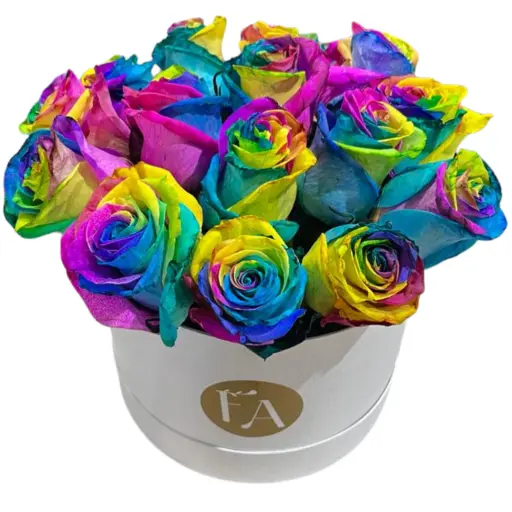 Caja pote rosas rainbow importadas white 
